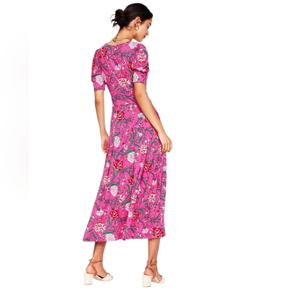 Boden Kristin Pleated Jersey Dress Carnation Yarrow Vine Print NWT Sz 4 Pockets - Picture 2 of 12